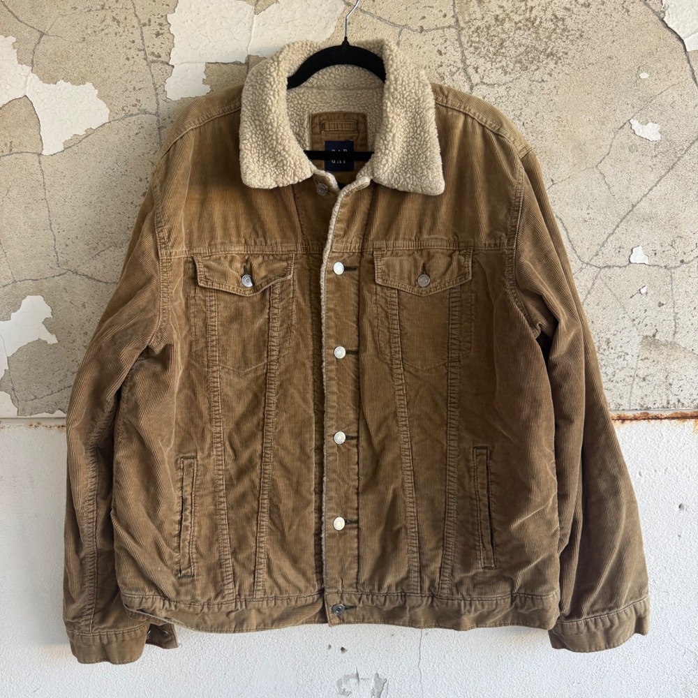90s Gap Corduroy Trucker Jacket Sherpa Lined Cabincore Workwear Coat Mens XL Vtg